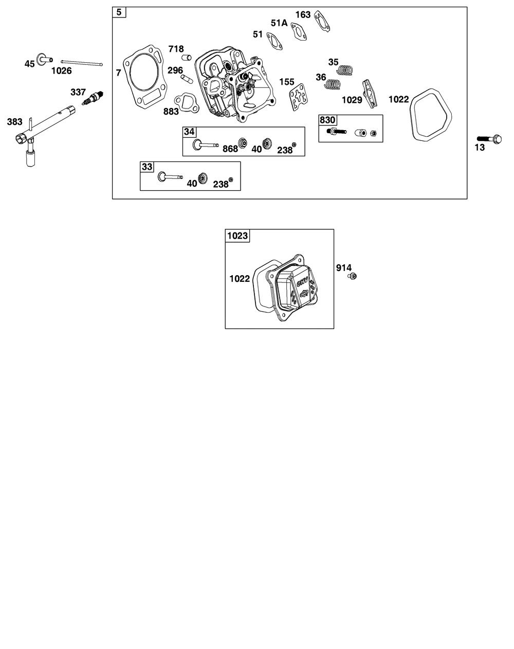Cylinder Head Group Diagram and Parts List for 106232-0081-H5 100000 - 19Z999 Briggs and Stratton Engine